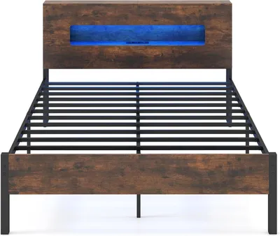Imagen del producto de Somier industrial con luces LED, cabecero con espacio de almacenamiento, 200 x 140 cm