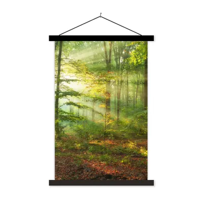 Produktbild von MuchoWow® Textilposter Sonne - Wald - Bäume - Natur - Herbst 60x90 cm mit schwarzem Rahmen - Poster Wohnzimmer