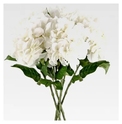 Produktbild von 5er Set Weiße Kunstblumen Hortensien, 20 Zoll (53 cm) Lange Stiele, Real Touch Realistische Blumen für Hochzeitsdekoration, Brautstrauß, Tischdekoration, Wohn- und Partydekoration