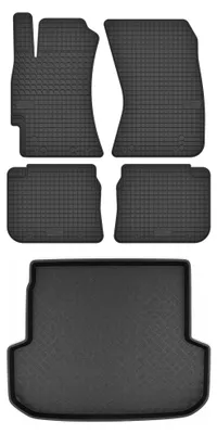 Image de Tapis en caoutchouc + bac de coffre pour Subaru Outback III 2003-2009 (break) – 5 pièces, noirs, sur mesure