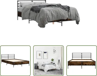 Produktbild von The Living Store Bettgestell Räuchereiche 135x190 cm Holzwerkstoff und Metall