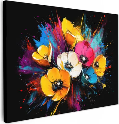 Obrázek produktu pro Obrazy na plátně 40x30 cm - Graffiti - Květiny, nástěnné umění, dekorace do obývacího pokoje, obraz