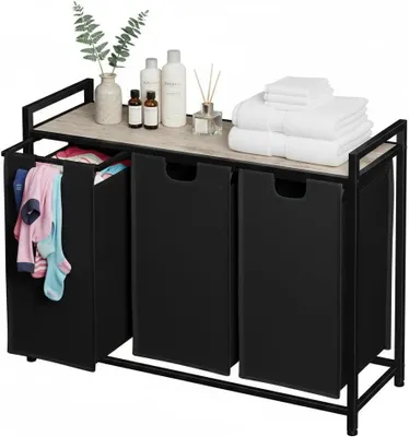 Immagine prodotto di Cesto per la biancheria con scomparti - Contenitore per la biancheria - Per separare i vestiti - Con ripiano superiore - 92 x 30 x 72 cm - Grigio