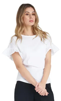 Produktbild von Glitzerndes Damen-T-Shirt mit kurzen Ärmeln und Rüschen
