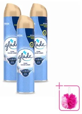 Image de 3 sprays d'ambiance Glade, parfum "Clean Linen", 300 ml, lot économique de 3 pièces