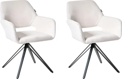 Produktbild von BELIANI Esszimmerstühle 2er Set Cremeweiß Polyesterbezug Schwarze Metallbeine Gepolstert Moderner Stil Polsterstühle Esszimmermöbel