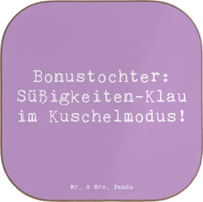 Produktbild von Mr. & Mrs. Panda Untersetzer für Gläser Spruch Bonustochter Überraschungen - Lavendeltraum - Geschenk, Patchworkfamilie, Familienleben, Geburtstage, humor, Glas, Coaster