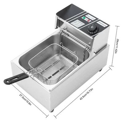 Imagen del producto de Freidora - 6 litros - Freidoras - 2500W - Eléctrica - Acero inoxidable - Control de temperatura - Para uso doméstico y profesional (hostelería)