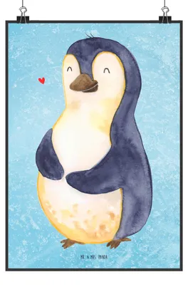 Produktbild von Mr. & Mrs. Panda Bild Pinguin Diät DIN A4 - Eisblau - Geschenk, Plakat, Wanddekoration, Pinguine, glücklich, Posterdruck, wanddeko, Wandbild, Abnehmen