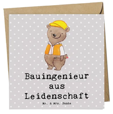 Produktbild von Mr. & Mrs. Panda Glückwunschkarte Bauingenieur Leidenschaft - Grau Pastell - Geschenk, Lustig, Klappkarte, doppelkarte, anlasskarte, Spruch, Grußkarte, faltkarte, Beruf