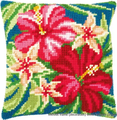 Produktbild von Vervaco Kreuzstichkissen "Hibiskus Blüten", Stickbild vorgezeichnet
