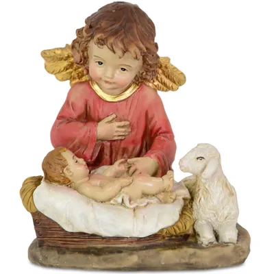 Produktbild von Schutzengel mit Jesuskind 9 cm Rot | 27615 Krippenfigur Weihnachtsdekoration