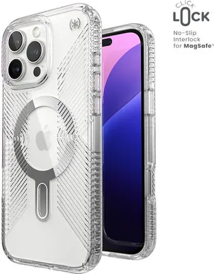 Produktbild von Speck Presidio Perfect-Clear Grip ClickLock & MagSafe - Etui iPhone 16 Pro Max (Klar / Chrome Finish / Serene Silver)