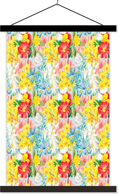Produktbild von MuchoWow® Textilposter Blumen - Frühling - Collage 60x90 cm mit schwarzem Rahmen - Poster Wohnzimmer