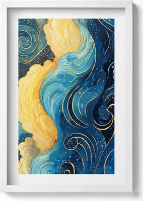 Produktbild von Wolken Abstraktion mit Gold– Wandbild mit Rahmen – Gerahmtes Bild  – Wanddekoration – 40x60 cm – Weiß