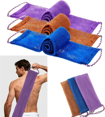 Produktbild von Badeschwamm 75 cm, Nylon, für Körperpeeling, lila blau braun