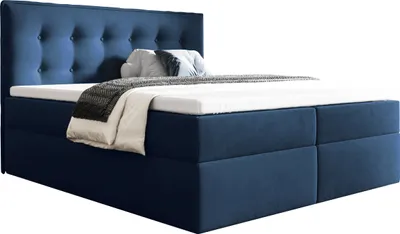 Produktbild von BETTSO Boxspringbett mit 2x Bettkasten Gepolstert Doppelbett mit Matratze und Topper Polsterbett für das Schlafzimmer FOCUS 140x200cm Dunkelblau