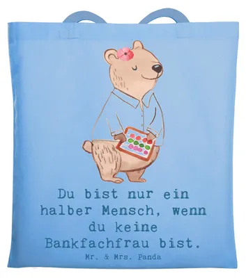 Produktbild von Mr. & Mrs. Panda Tote Bag Bankfachfrau Herz - Sky Blue - Geschenk, Laptoptasche, Spruch, Jutebeutel, Ausbildung, Tragetasche, Tasche, Witzig, Einkaufstasche, Lustig