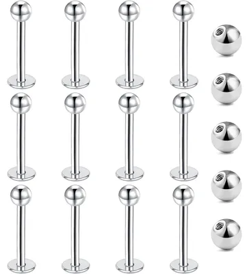 Image de Piercing labial, hélix et tragus, calibre 12, tige de 1,2 mm, en acier chirurgical. Disponible en argent, or ou noir. Longueur : 10 mm