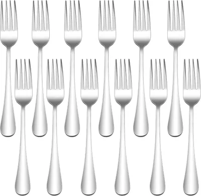 Produktbild von 12 Stück Edelstahl Tafelgabeln Set, Elegante Menügabeln, 19,5 cm große Essgabeln für Zuhause, Restaurant und Hotel, Hochglanzpoliert und Spülmaschinenfest