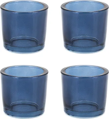 Produktbild von Teelichthalter Glas 6,5x6cm dunkelblau 4er Set