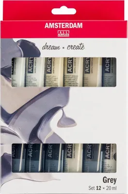 Image de Peinture acrylique grise, lot de 12 tubes de 20 ml