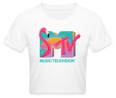 Produktbild von Spreadshirt MTV Music Television Flamingo-Logo Crop Top, S, Weiß