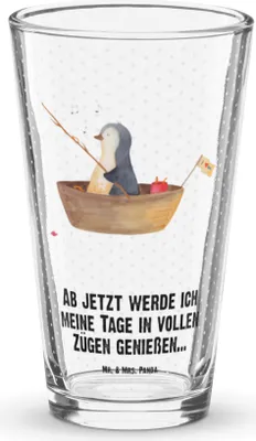 Produktbild von Mr. & Mrs. Panda Wasserglas Pinguin Angelboot - Transparent - Geschenk, Glas, Bierglas, Pint, Boot, Tumbler, Trinkglas, Angeln, Optimistisch, Motivation