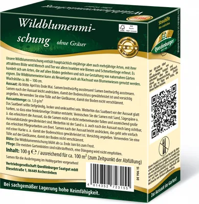 Produktbild von Wildblumenmischung ohne Gräser (100 g) | Wildblumenwiese von Quedlinburger, Menge:600 g