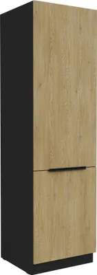 Produktbild von Küchen Hochschrank 60 cm CREMONA Eiche hell + Schwarz matt Küchenzeile Küchenblock Küche Einbauküche