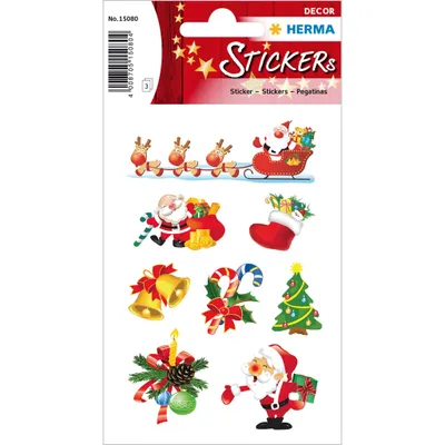 Produktbild von HERMA 15080 Aufkleber Weihnachtsmann klein, 24 Stück, Weihnachten Sticker mit Nikolaus Santa Claus Motiv, Kinder Etiketten für Weihnachtsdeko Geschenke Adventskalender Winter Deko Briefe DIY Basteln
