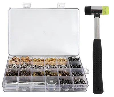 Leder-Niet-Set 386-teilig, 4 Farben, 2 Größen, mit Hammer
