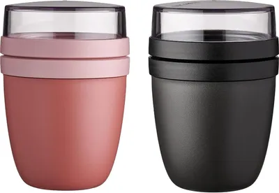 Produktbild von Mepal Lunchpot Ellipse 2-er Set Lunchbox Essensbehälter Reisebecher (Vivid Mauve + Nordic Black)