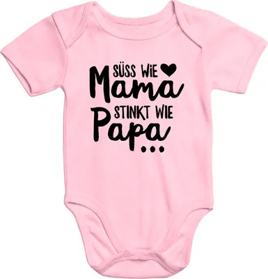 Produktbild von Kurzarm Baby-Body mit Aufdruck Süß wie Mama Stinkt wie Papa Spruch lustig Baumwolle Moonworks® rosa 0-3 Monate