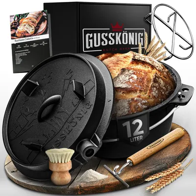 Produktbild von Gusskönig Gusseisen Brotbackform mit Deckel 37 cm - Brotbacktopf inkl. & Rezeptbuch I Brottopf zum backen I Brot Backen Zubehör
