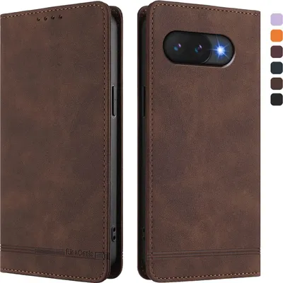 Produktbild von Hülle für Google Pixel 9A, Retro Kunstleder Ständer Klapphülle mit Kartenfächer und Magnetische Braun