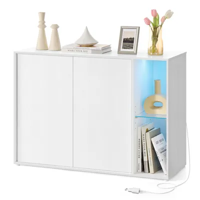 Produktbild von SONGMICS HOME Superschnelle werkzeuglose Montage, Sideboard mit Beleuchtung, Aufbewahrungsschrank, TV-Schrank, Glasablage, Toolless-Technologie