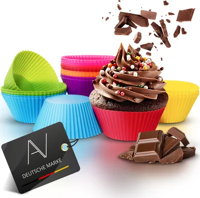 Image de AVANA Grands moules à muffins réutilisables en silicone de haute qualité Lot de 20 moules à muffins écologiques Moules à cupcakes Moules à muffins 7 couleurs