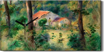 Produktbild von Wanduhr Uhr Wandbild Leinwand Geräuschlos 60x30 Malerei Wald Bäume Haus Kunst - schwarze Hände