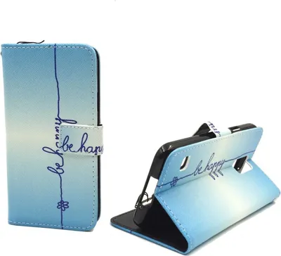 Produktbild von Handyhülle Tasche für Handy Samsung Galaxy S5 / S5 Neo Schriftzug Be Happy Blau