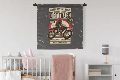 Produktbild von MuchoWow® Wandteppich Wandbehang Motorrad - Vintage - Zeichnung - Grau 90x90 cm Tapisserie Dekoration Wandtuch - Wandaufhänger