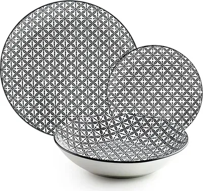 Obrázok produktu pre Súprava riadu Ibili Bavaria, porcelán, 12 kusov, čierno/biela