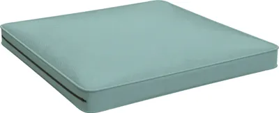A single teal-colored cushion is shown from a slightly elevated, diagonal angle against a white background.