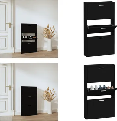 Obrázek produktu pro vidaXL Botník černý 59x17x108 cm materiál na bázi dřeva - Regál na boty - Police na boty - Skříňka na boty