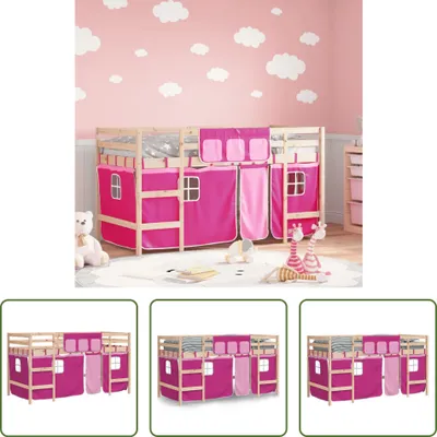 Produktbild von The Living Store Kinderhochbett mit Vorhängen Rosa 80x200 cm Massivholz Kiefer