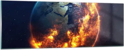 Produktbild von Bilder auf glas - Universum Erde Feuer Globus - 90x30cm - Glasbilder - Wandbilder - Kunstdruck - zum Aufhängen bereit - Wanddekoration aus Glas - Glas Bilder - Wandbild auf Glas - GAB90x30-2875