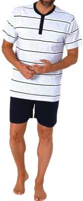 Produktbild von Herren Shorty kurzarm Schlafanzug Pyjama in Streifenoptik und mit Knopfleiste - 112 90 714 ; grau , 48