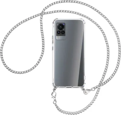 Produktbild von Handykette Backcover-Schutzhülle mit Band (Metall silberfarben) für vivo X60 - silberfarbene Kette