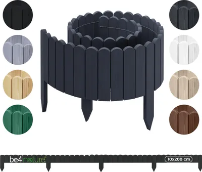 Immagine prodotto di be4nature Bordura da giardino in legno flessibile 10 x 200 cm Grigio legno impregnato bordo in rotolo bordatura prato recinzione decorativa palizzata bordo aiuole
