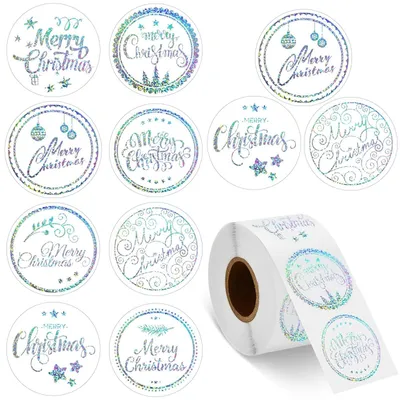 Weihnachtsaufkleber, 500 Stück, rund, bunt, selbstklebend, Rolle